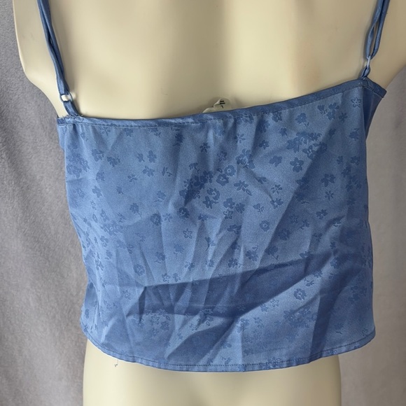 Blue Satin Floral Crop Top with Tie Front – Y2K‎ Cottagecore Aesthetic - Picture 4 of 5
